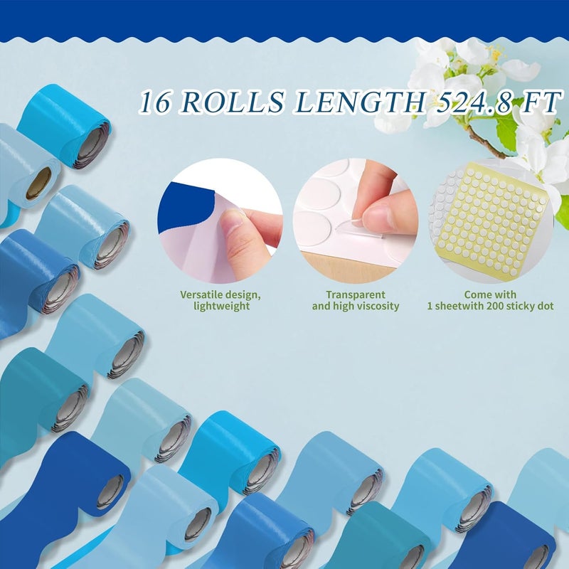 DASTTUIS 16 Rolls 524.8 Ft Blue Bulletin Board Borders Set - Scalloped Trim for Classroom Decor, Office, School Decorations - Teacher Borders for Bulletin Boards, Wall & Theme Supplies - Image 2